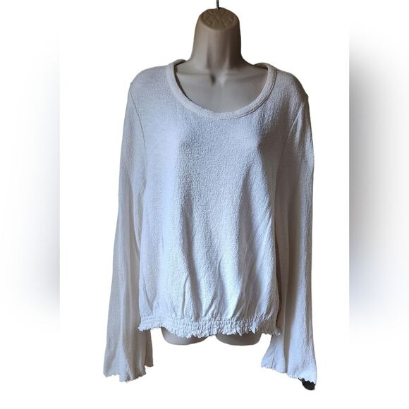 Madewell Top Textured Crinkle Cotton Fairy‎ Bell Sleeve Boho Indie White XL - Picture 3 of 14